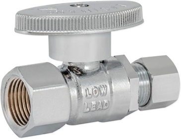 Eastman 3/8 Inch FIP x 3/8 Inch OD Compression Quarter Turn Straight Stop Valve, Brass Plumbing Fitting, Chrome, 10754LF