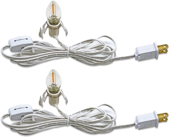 C7 Accessory Cord with 2 C7 Led Light Bulb Candelabra-Base E12 Socket,UL Listed White Cord with On/Off Switch Plugs for Holiday Decorations, Christmas Village House, Pumpkin Lights