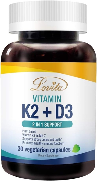 Vitamin K2 + D3, 400 IU Vegan Vitamin D3 & 120 mcg Vitamin K2 (MK-7), 2 in 1 Formula, Immune Vitamin Complex, 30 Vegetarian Capsules