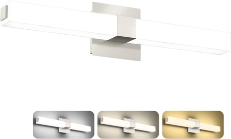 24in Modern Bathroom Vanity Light, 3CCT Dimmable Nickel LED Vanity Lights Bar, 18W Bathroom Lighting Fixtures Above Mirror 3000K/4500K/6000K Selectable