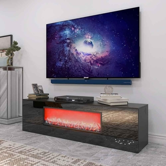 65" Modern Fireplace TV Stand Farmhouse TV Stand with 38''Electric Fireplace,Storage Cabinet and Adjustable Shelves for Living Room Bedroom, Black