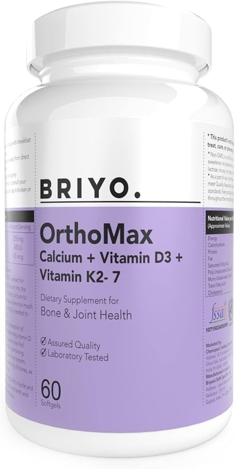 Orthomax - Vitamin D3 & K2-M7 + Calcium Dietary Supplement for Bone Health, Stronger Bones, Teeth, Muscles & Immunity Calcium Supplement Absorption