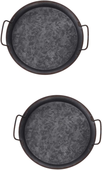 2 Pcs Wrought Iron Storage Tray Food Trays Veggie Platter Metal Serving Tray Steak Serving Tray Industrial Style Metal Tray Table Tray Round Tray Rustic Bread Decorate