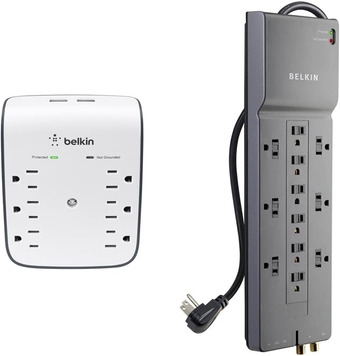 6-Outlet USB Surge Protector, Wall Mount & 12-Outlet Power Strip Surge Protector, 8ft Cord(3,940 Joules), Gray