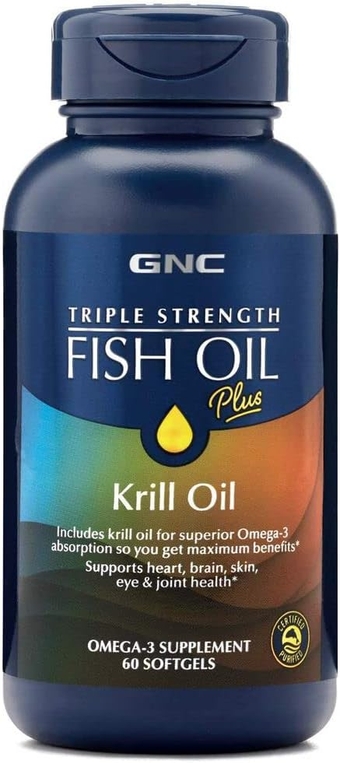 Triple Strength Fish Oil Plus Krill Oil | Includes Krill Oil for Superior Omega-3 Absorption, Supports Heart, Brain, Skin, Eye, and Joint Health | 60 Softgels