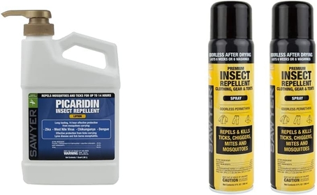 SP565 Premium Insect Repellent with 20% Picaridin,White & SP6022 Premium Permethrin Insect Repellent for Clothing, Gear & Tents, Aerosol Spray, 9-Fluid Ounce, Twin Pack