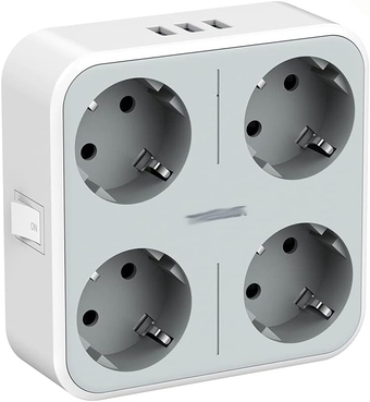 KUTDYK Multi Outlets Expander Wall USB Socket EU Plugs Power Strip with 4 Outlets 3 USB Portss and On/Off Switch