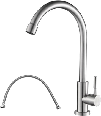 Brushed Nickel Stainless Steel Single Handle Single Hole Faucet, Cold Water Faucet Only, High Arc Sink Faucet for Kitchen,Outdoor, Garden and Bar with Free Cold Water Supply Pipeline.
