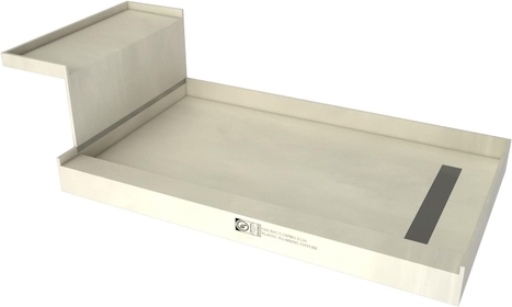 RT4248R-BN3-RB42-KIT Shower Pan and Bench with Right Drain- Single Curb Shower Base, Bench, 2" PVC Drain, and Grate Included, 60" Width x 42" Depth