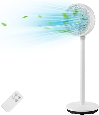 9" Pedestal Fan with Remote, Oscillating Air Circulator Fan w/ 3 Wind Speeds & 7 H Timer, Tiltable Design, Ultra Quiet Standing Fan for Living Room Bedroom Study Office, White