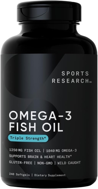 Triple Strength Omega 3 Fish Oil - Burpless Fish Oil Supplement w/EPA & DHA Fatty Acids from Wild Alaskan Pollock - Heart, Brain & Immune Support for Men & Women - 1250 mg, 240 ct