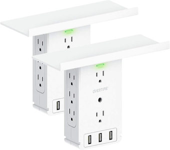 Multi Plug Outlet Extender and Universal Wall Charging Station | 8 Outlet Plug Extender with 3 USB Charging Ports and Organizer Shelf - White Wall Socket Outlet Extender (2-Pack)