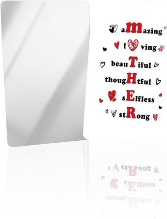 Mom Amazing Loving Beautiful Thoughtful Selfless Strong Compact Mirror Bulk 2 Pack Card Mirror, Mother's Day Small Compact Mirror for Purse, Rectangular Handheld Pocket Makeup Mirror