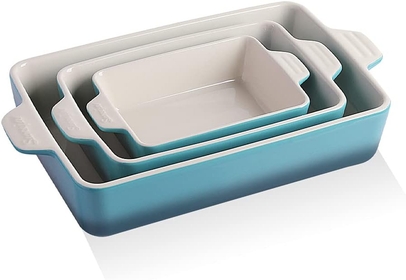 Ceramic Bakeware Set, Rectangular Baking Dish Lasagna Pans for Cooking, Kitchen, Cake Dinner, Banquet and Daily Use, 11.8 x 7.8 x 2.76 Inches of Casserole Dishes (Gradient Blue)