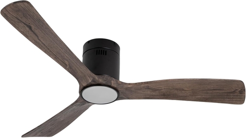 Wood 52in Flush Mount Ceiling Fans with Lights and Remote,22W LED Light,3 dark gray Wood Blades,6 Speeds,Reversible Quiet DC Motor