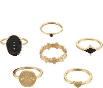 2023 New Creative Ring 6 Piece Black Flower Combination Minimalist Rings Anxiety Ring for Women Size 4 (Gold, One Size)