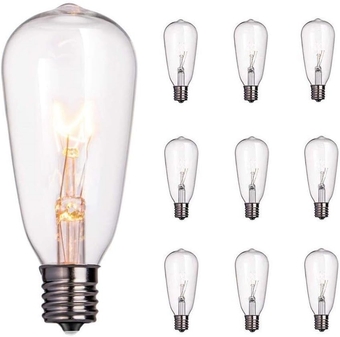 10-Pack Edison Light Bulbs, 7-watt E17 Screw Base ST40 Replacement Clear Glass Incandescent Light Bulbs for Outdoor Patio Edison Bulb String Lights, Warm White