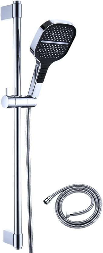 Shower Slide Bar Handheld Shower Head with 59-inch Shower Hose，DIY Water Flow Hand Shower with Wall Mount Slide Bar Set Chrome，Handheld Shower Head Kit with Slide Bar Combo Adjustable Height