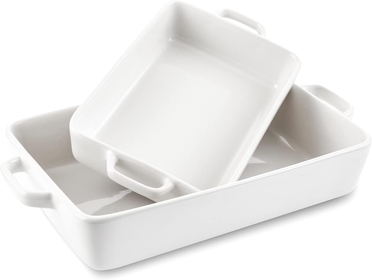 itchenTour Ceramic Bakeware Set, Rectangular Baking Dish Casserole Dish Lasagna Pan with Double Handles Stoneware Bakeware Set of 2 - White