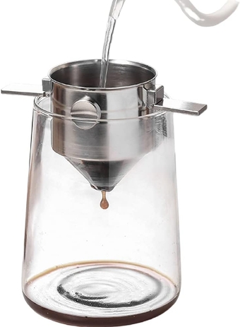 Collapsible Portable Pour Over Coffee Filter, Stainless Steel Reusable Fine Mesh Filter, Slow Drip Coffee or Tea Coffee Filter for Travel Camping Office
