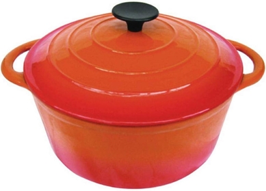 Round Dutch Oven Casserole Dish - Orange 26cm | A round cast iron casserole dish with tight-fitting lid and wide, ergonomic handles. Suitable for use with any hob or oven From