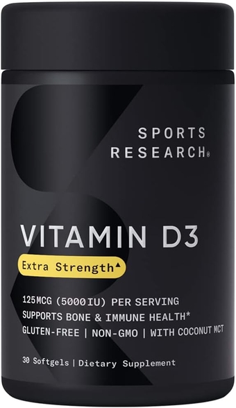 Vitamin D3 5000 IU with Coconut MCT Oil - High Potency Vitamin D Supplement for Immune & Bone Support - Non-GMO Verified, Gluten & Soy Free – 125mcg, 30 Liquid Softgels