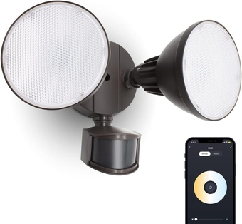 Smart WiFi LED Security Light Motion Sensor Outdoor, Work with Alexa/Google/SmartThings, 2700-6500K,2500LM,Waterproof,Dusk to Dawn Flood Light with APP Control Perfect for Yard,Exterior(Brown)