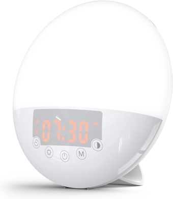 Light Therapy Lamp, 10000 Lux UV Free Sun lamp Sunrise Alarm Clock, Dimmable 5 Brightness & 4 Color Temperatures & Timer, Dual Alarms & Snooze, Sleep Aid Wake Up Light with 10 Natural Sounds