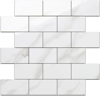 Polished White Marble Peel and Stick Backsplash Wall Tiles, 12"x12" Thick PVC Subway Tile for Kitchen Backsplash, 1 Sheet