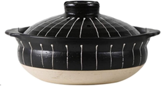 Clay Pot for Cooking Vintage Clay Casserole,Multi-Function Round Black Stew Pot,Healthy Nutrition Cookware Casserole (1.2L)