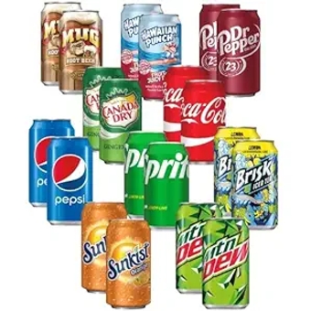 [] - Flavourful Mix Pop Soda Pack | 10 Multi Classic Flavor Soft Drink Bundle | Assortments of MUG Root Beer, Hawaiian Punch, Dr Pepper, Canada Dry Ginger Ale, Coke, Pepsi, Sprite, Brisk, Sunkist & Mountain Dew | Best Party Value Package! (20 Pack)
