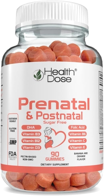 Prenatal & Postnatal Vitamins for Pregnant and Lactating Women, DHA & Folic Acid,Gluten & Sugar Free Vitamin B6, B12, C + Zinc for immunity 90 Count Gummies.