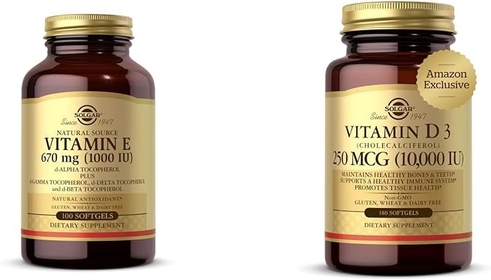 Vitamin E 670 mg (1000 IU), 100 Mixed Softgels - Natural Antioxidant & Vitamin D3 Cholecalciferol 250 MCG 10000 IU Softgels