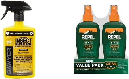 SP657 Premium Permethrin Insect Repellent for Clothing, Gear & Tents, Trigger Spray, 24-Ounce & Repel Insect Repellent Sportsman Max Formula (2 Pack) (Pump Spray) 6 fl Ounce