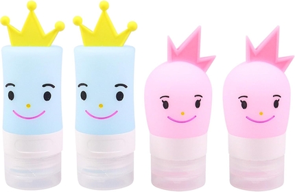 4 Pieces Prince Princess Shape Condiment Squeeze Bottles for Lunch Accessories, Mini Ketchup Squeeze Bottles for Sauces, Silicone Travel Condiments Containers Salad Dressing Bottle for Bento Box