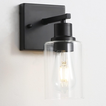 Single Lights Bathroom Light Fixtures, Matte Black Vanity Light with Glass Shade, Modern Wall Sconces Lighting for Bathroom,Mirror,Farmhouse,Hallway