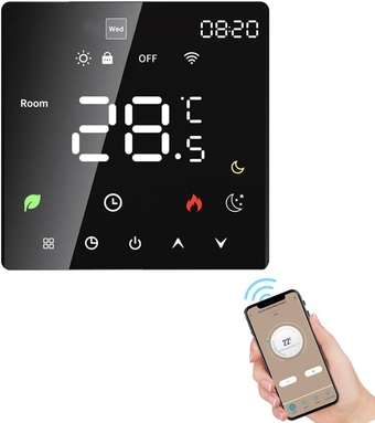Smart Thermostat for Home Touchscreen WiFi Voice Tuya App Programmable Temperature Control IP20 Protection Auto/Manual Mode Digital Thermostat for 3A Water Underfloor Heating Compatible with