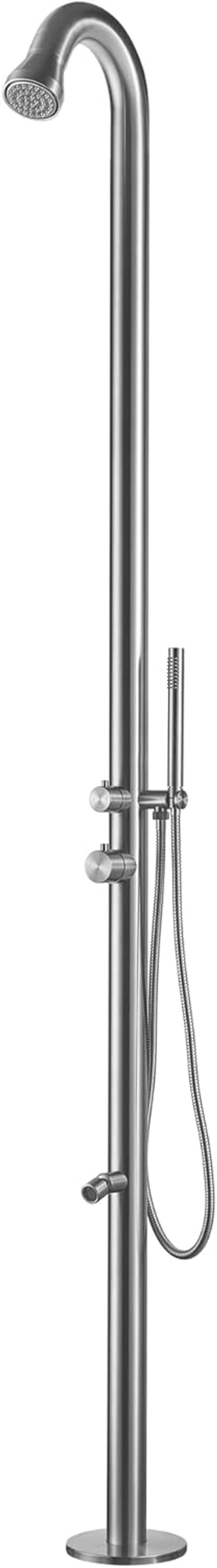 Outdoor Shower System, Showerhead, Wand Hand Shower, Foot Spout Rinse, Outdoor Shower Stand for Outside/Poolside/Patio Drench Shower - Brushed