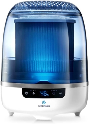 Air Purifier and Humidifier Combo, Air Purifier for Home Bedroom, Hypochlorous Acid Eliminates Bacteria Viruses Mold, Odor Eliminator Smoke Pets Mildew for Large Room (Aaira + Humidifier, Blue)
