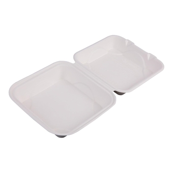 Compostable Disposable Clamshell Take Out Container, Eco-Friendly Sugarcane Food Container, 8" x 8", Case of 200