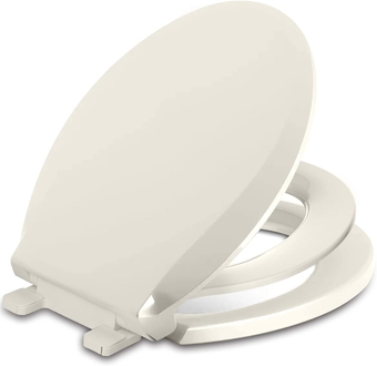 Round Toilet Seat with Toddler Seat Built in, Slow Close, Easy Clean, Never Loosen, Plastic, Biscuit/Linen(16.5”)