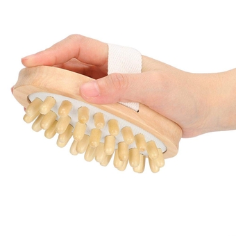 Dry Body Brush, Wooden Handheld Massage Brush Cellulite and Lymphatic Drainage Exfoliating Shiatsu Body Scrubber for Hair Shower Dry Skin Cuticle Removal
