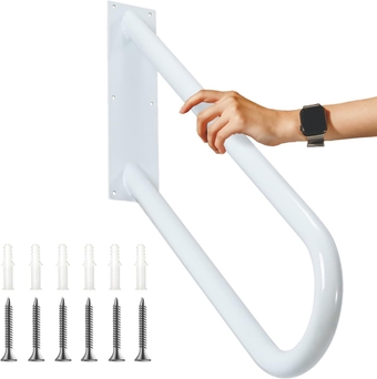 Handrail for 1-3 Step Stairs, Wall Mount handrails for Outdoor Steps, Garage Railing with White Powder Coat Finished, Suitable for Garden，Yard and Garage（27.5" Length,φ1.3", White, 1PC）