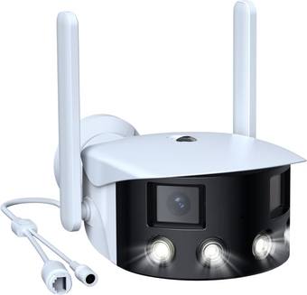 2K Security Camera WiFi Outdoor, Dual Lens 180° Ultra Wide Angle, 4MP HD Wireless Home Surveillance Cam, 2.4GHz WiFi, Motion Detection, Color Night Vision, 2-Way Audio, IP66, Sound & Light Alarm