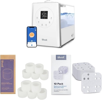 LV600S Smart Warm and Cool Mist Humidifiers for Home Bedroom Large Room & 10-Pack Top Fill Humidifier Replacement Filters & Humidifier Replacement Filters 10-Pack, Mineral Absorption Pad