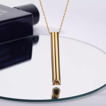 Breathing Necklace for Anxiety, Stainless Steel Mindful Breathing Necklace, Portable Whistle Necklace, Breathing Exercise Device Breathwork Tool for Women and Men(Gold)
