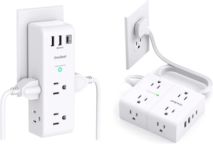 6 Outlet Extender Surge Protector with Rotating Plug + 8 Widely AC Outlet Ultra Flat Plug Surge Portector Power Strip with 4 USB Ports (2 USB C)