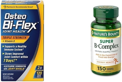 Triple Strength with Vitamin D Glucosamine Chondroitin Joint Health Supplement & Nature's Bounty Super B Complex with Vitamin C & Folic Acid, Immune & Energy Support, 150 Tablets