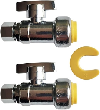 Straight Angle Valve Push Fit Water Stop Valve 1/2"X3/8" No Lead Compression Push Fit Angle Shut Off Water Valve with Disconnect Clip, Push-to-Connect, PEX, Copper, CPVC 2Pcs