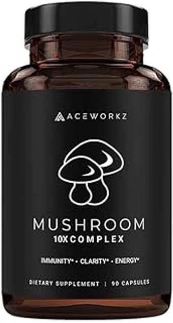 Mushroom Nootropic Brain Supplement - Lions Mane, Reishi and Cordyceps - 10 Mushroom Complex - for Memory & Focus...